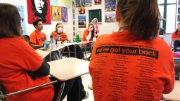 Students discuss gun violence ahead of a walkout at East Chapel Hill High School on Wednesday, March 14, 2018, in Chapel Hill, N.C. (AP Photo/Jonathan Drew)