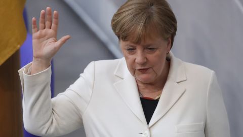 German Chancellor Angela Merkel takes her oath to serve her fourth term as Chancellor following her election by the Bundestag.