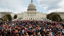 Students rally outside the Capitol Building in Washington, Wednesday, March 14, 2018. Students walked out of school to protest gun violence in the biggest demonstration yet of the student activism that has emerged in response to last month's massacre of 17 people at Florida's Marjory Stoneman Douglas High School. (AP Photo/Andrew Harnik)