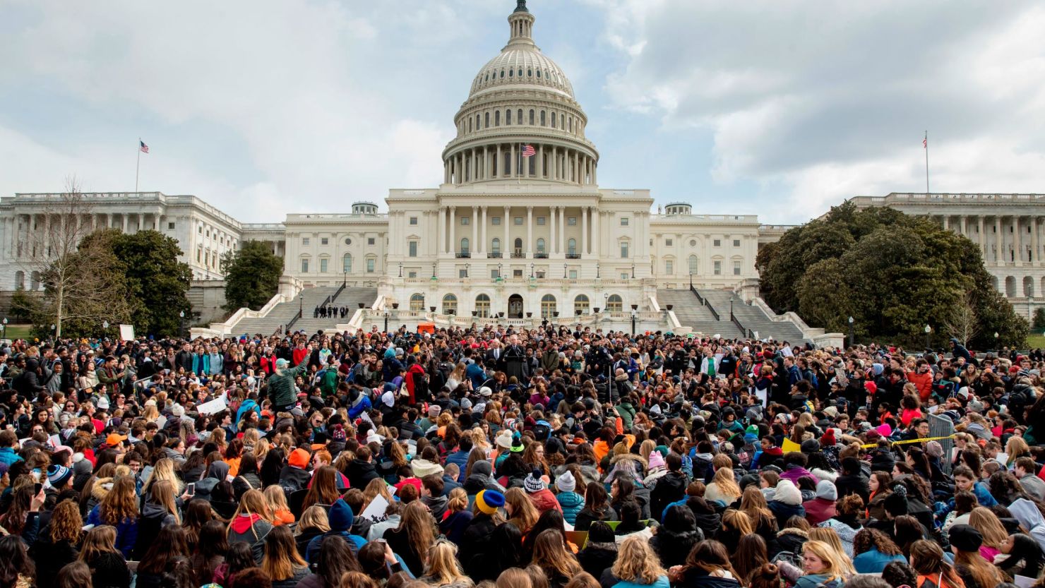 Students rally outside the Capitol Building in Washington, Wednesday, March 14, 2018, a precursor to the March for Our Lives rallies this weekend.