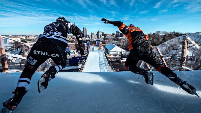 In January, ice cross racers barreled down a rolling 340-meter course that had a vertical drop of 35 meters in St. Paul, Minnesota.