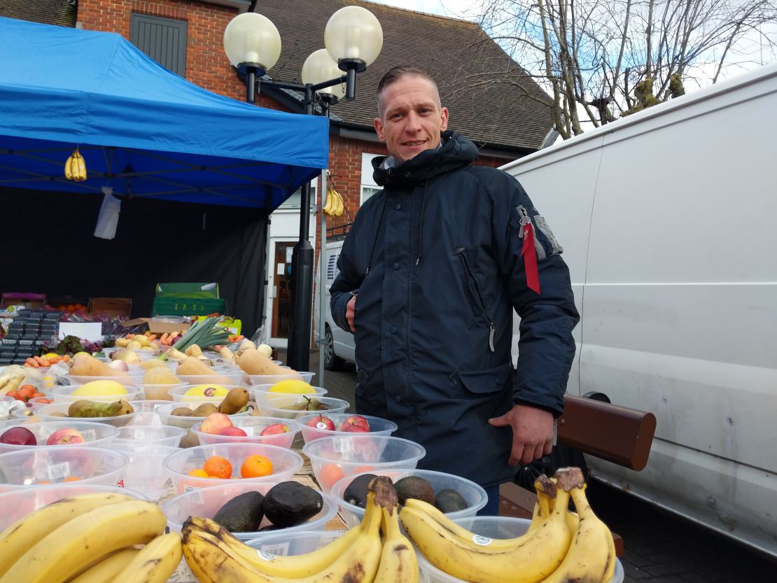 Danny Styles, outside his market stall in the center of Salisbury. 