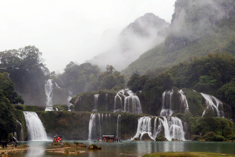 <strong>Ban Gioc Falls: </strong> Straddling the border of China and Vietnam, the Ban Gioc Falls can be found along the Quay Son River in northern Vietnam (about 169 miles north of Hanoi). Formed thousands of years ago, the main waterfall thunders from 98 feet at its highest point -- and nearly 1,000 feet at its widest. Once you've paid the entry fee (bring your passport to register), you can take a bamboo raft close to the falls or swim in the beautiful jade-green pools. 