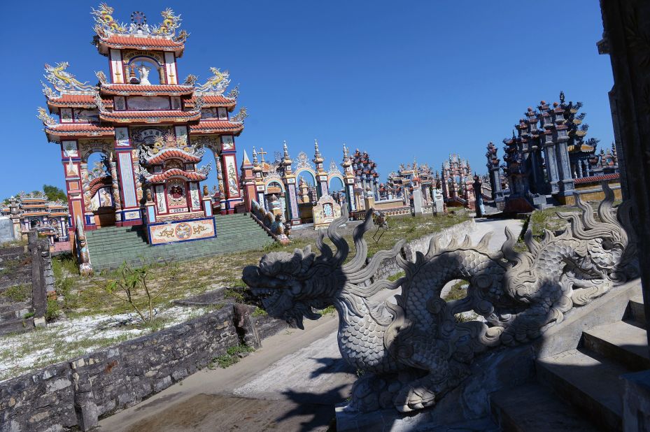 <strong>An Bang Village:</strong> Set on a beach outside of Hue, Vietnam's ancient imperial capital in central Vietnam, An Bang Village is known as the "City of Ghosts." The unusual 250-hectare cemetery houses hundreds of opulent family tombs that come to life with vibrant tile pillars, regal lion motifs and sparkling dragons that dazzle in the sun. Built by local fishermen, the luxury tombs cost tens of thousands of dollars to craft -- usually funded by well-off relatives who live overseas. 