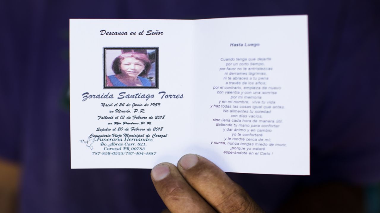Zoraida Santiago Torres, 58, died February 13. Her family members believe a lack of electric power contributed to her death.