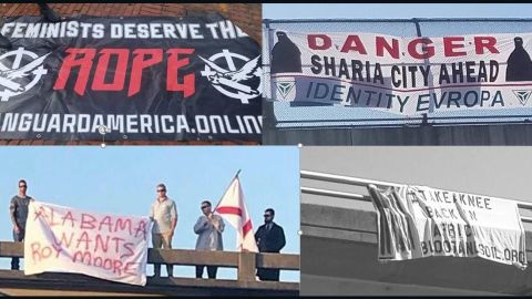 Some of the banners targeted Muslims and African-Americans.