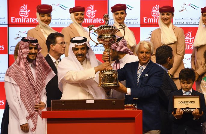 Arrogate was the third winner in Dubai for trainer Bob Baffert (right) and his first since 2001. He's seen here with Saudi Arabian owner Prince Khalid bin Abdullah.