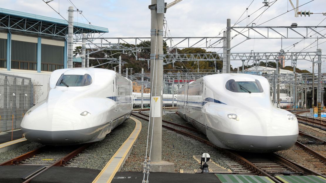 The new N700S train (left) will have a sharper nose than the old N700A model.