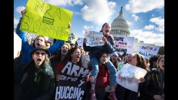 Students participate in a rally with other students from DC, Maryland and Virginia in their Solidarity Walk-Out to urge Republican leaders in Congress "to allow votes on gun violence prevention legislation." on Capitol Hill in Washington, DC, March 14, 2018.Students across the US walked out of classes on March 14, in a nationwide call for action against gun violence following the shooting deaths last month at a Florida high school. The nationwide protest is being held one month to the day after Nikolas Cruz, a troubled 19-year-old former student at Stoneman Douglas, unleashed a hail of gunfire on his former classmates. / AFP PHOTO / JIM WATSON        (Photo credit should read JIM WATSON/AFP/Getty Images)