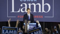 CANONSBURG, PA - MARCH 14: Conor Lamb, Democratic congressional candidate for Pennsylvania's 18th district, speaks to supporters at an election night rally March 14, 2018 in Canonsburg, Pennsylvania. Lamb claimed victory against Republican candidate Rick Saccone, but many news outlets report the race as too close to call. (Photo by Drew Angerer/Getty Images)