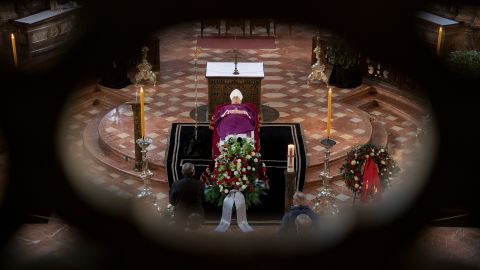 Cardinal Karl Lehmann lies in state at a church in Mainz, Germany, on Tuesday, March 13. He died Sunday at the age of 81.