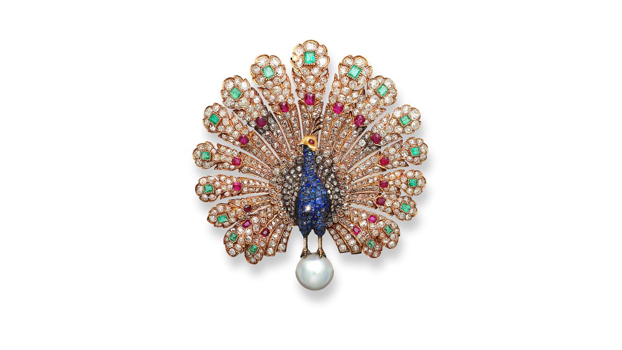 <strong>Spectacular pieces:</strong> A rare peacock brooch attributed to French jewelry diamond designer Gustave Baugrand is also part of the majestic collection.