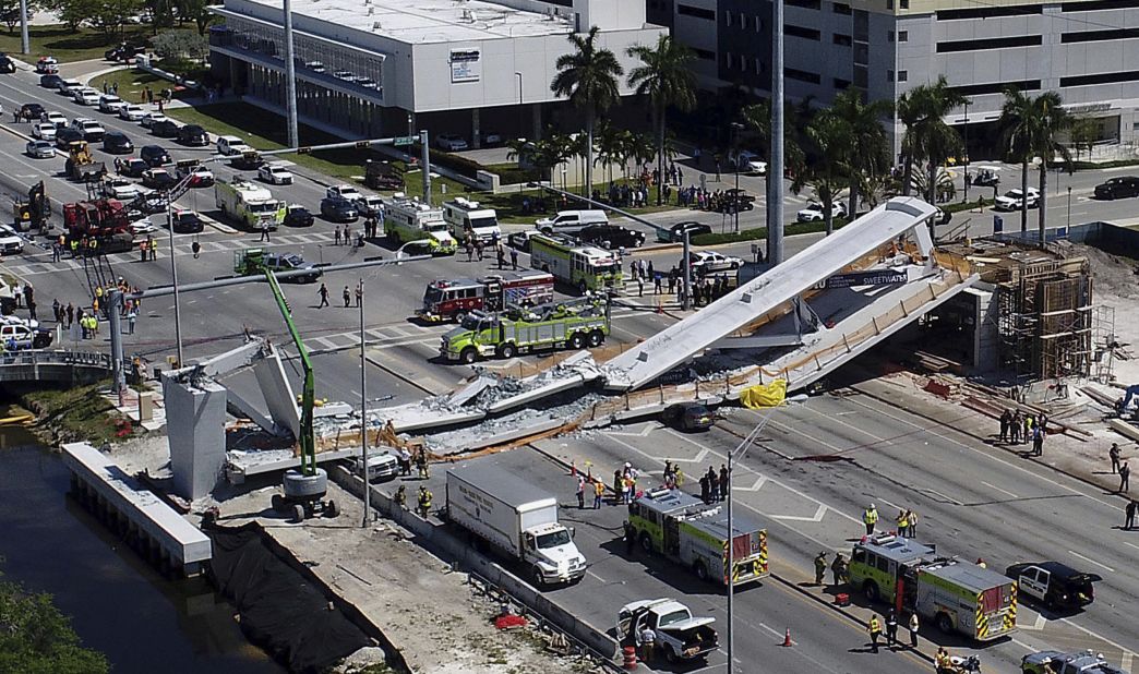 Emergency personnel respond to a <a href="https://www.cnn.com/2018/03/16/us/bridge-collapse-florida/index.html" target="_blank">deadly bridge collapse in Miami</a> on Thursday, March 15. The bridge was installed Saturday at Florida International University.