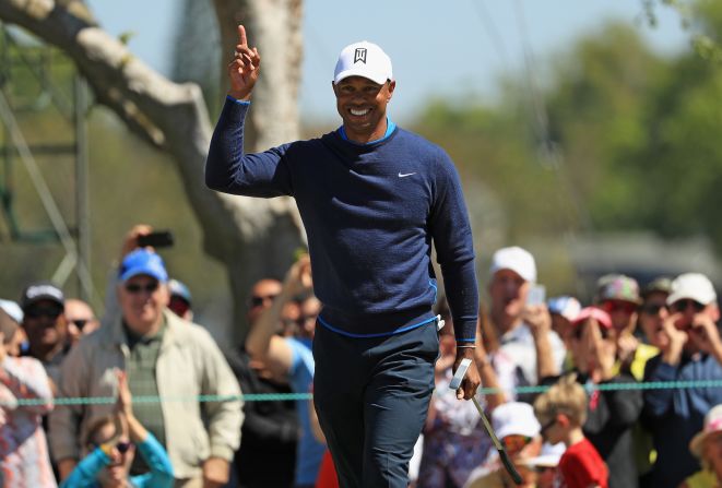<strong>Back at Bay Hill: </strong>A 71-foot putt was the highlight of Woods' opening round at the Arnold Palmer Invitational.