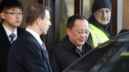 North Korean Foreign Minister Ri Yong Ho (C) leaves the Swedish goverment building Rosenbad in central Stockholm on March 16, 2018.

North Korea's top diplomat arrived in Sweden on March 15,  for two days of talks which could play a role in setting up a proposed summit between Donald Trump and Kim Jong Un. / AFP PHOTO / TT News Agency / Vilhelm STOKSTAD / Sweden OUT        (Photo credit should read VILHELM STOKSTAD/AFP/Getty Images)