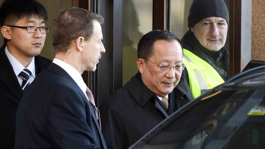 North Korean Foreign Minister Ri Yong Ho (C) leaves the Swedish goverment building Rosenbad in central Stockholm on March 16, 2018.
North Korea's top diplomat arrived in Sweden on March 15, for two days of talks which could play a role in setting up a proposed summit between Donald Trump and Kim Jong Un. / AFP PHOTO / TT News Agency / Vilhelm STOKSTAD / Sweden OUT (Photo credit should read VILHELM STOKSTAD/AFP/Getty Images)