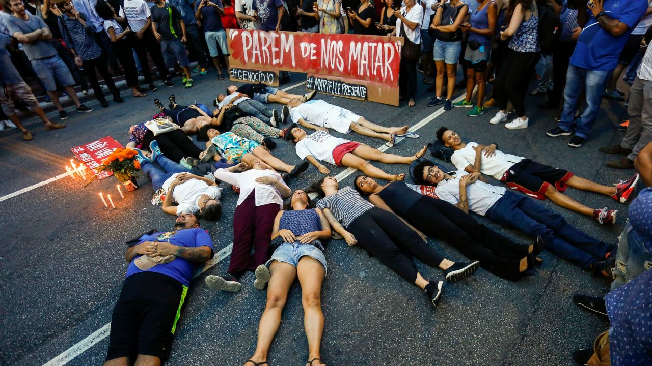 Demonstrators rally in Sao Paulo after the killings. 
