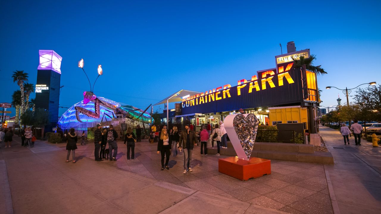 <strong>Downtown Container Park. </strong>More than 40 repurposed shipping containers near Las Vegas Boulevard have been turned into a popular spot for shopping, dining and nightlife, Must-do's include craft cocktails at Oak & Ivy and a 33-foot-long slide.