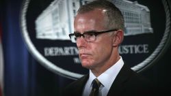 WASHINGTON, DC - JULY 13:  Acting FBI Director Andrew McCabe listens during a news conference to announce significant law enforcement actions July 13, 2017 at the Justice Department in Washington, DC. Attorney General Jeff Sessions held the news conference to announce the 2017 health care fraud takedown.  (Photo by Alex Wong/Getty Images)