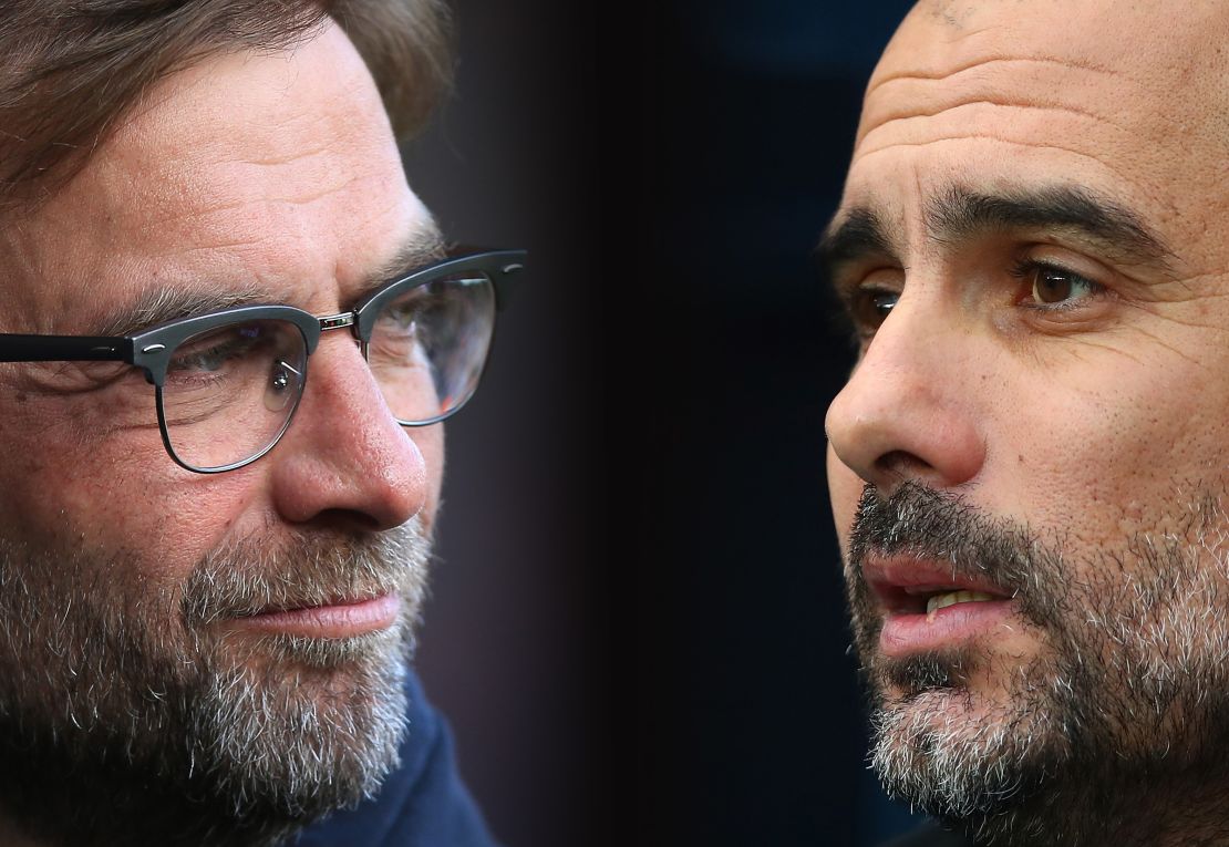 Managers Jurgen Klopp (left) and Pep Guardiola will go head to head in the Champions League quarterfinals. 