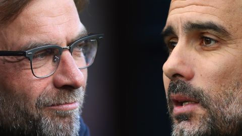 Managers Jurgen Klopp (left) and Pep Guardiola will go head to head in the Champions League quarterfinals. 