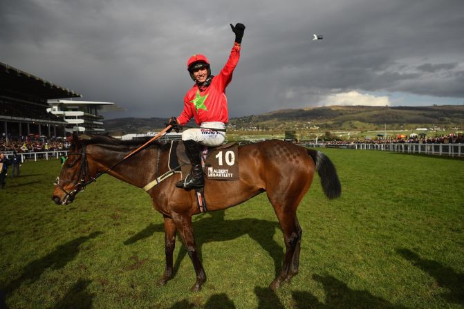 <strong>Maiden victory: </strong>Earlier in the day, Harry Cobden won the Albert Bartlett Novices' Hurdle on Kilbricken Storm for his first ever Cheltenham Festival victory.