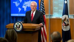 Rex Tillerson, outgoing US Secretary of State makes a statement after his dismissal at the State Department in Washington, DC, March 13, 2018.