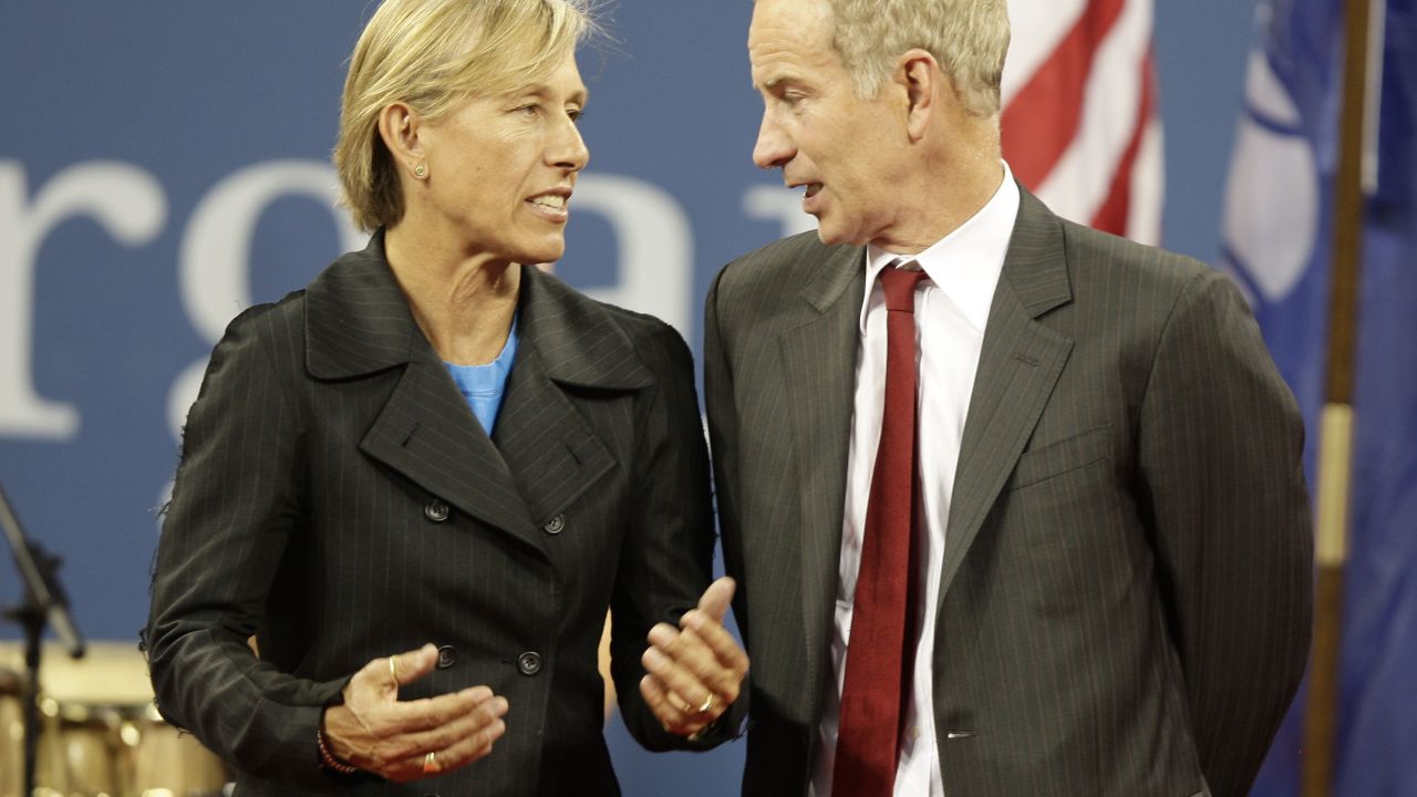 Mandatory Credit: Photo by Juergen Hasenkopf/REX/Shutterstock (794093m)
Martina Navratilova und John McEnroe
US Open Tennis Championships opening ceremony at the Billie Jean King Tennis CenterNew York, America - 25 Aug 2008
The U.S. Open began in star-studded fashion Monday as former Open champs returned to celebrate the 40th anniversary of the Open Era. Gabriela Sabatini, Monica Seles, Chris Evert, Martina Navratilova, John McEnroe, Mats Wilander and Ivan Lendl all put in an appearance.