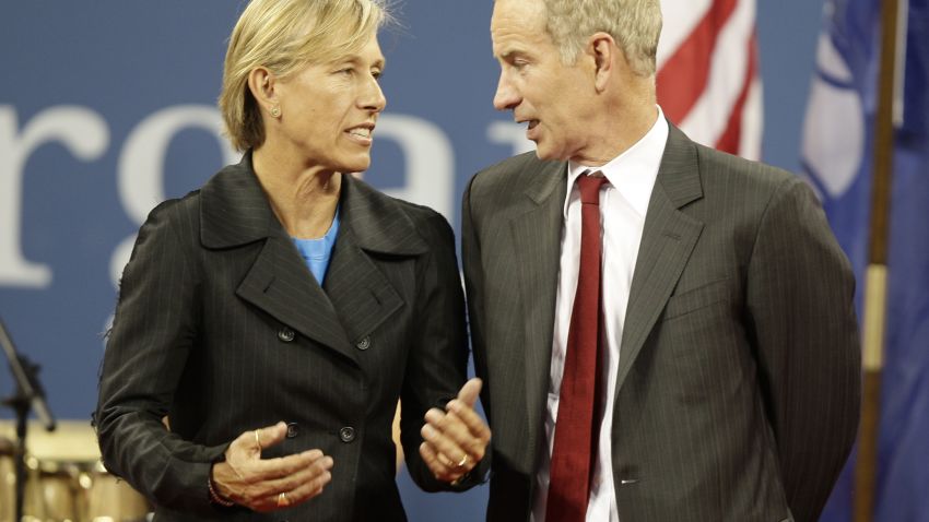 Mandatory Credit: Photo by Juergen Hasenkopf/REX/Shutterstock (794093m)
Martina Navratilova und John McEnroe
US Open Tennis Championships opening ceremony at the Billie Jean King Tennis CenterNew York, America - 25 Aug 2008
The U.S. Open began in star-studded fashion Monday as former Open champs returned to celebrate the 40th anniversary of the Open Era. Gabriela Sabatini, Monica Seles, Chris Evert, Martina Navratilova, John McEnroe, Mats Wilander and Ivan Lendl all put in an appearance.