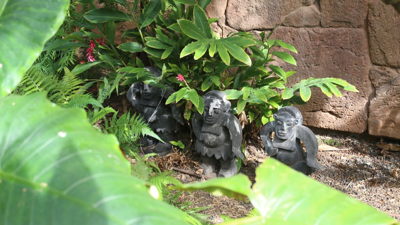 <strong>Making a legend:</strong> Dozens of Menehune are hidden around Aulani, tucked in corners or behind foliage. According to Hawaiian folklore, menehune are an ancient race of skilled craftspeople who lived in Hawaii before the first Polynesian settlers.