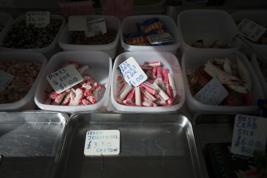 Seafood for sale at Crosbie's stall.