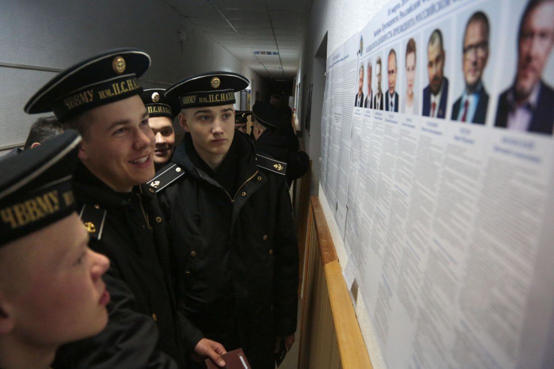Cadets of the Nakhimov naval academy vote at in Sevastopol, Crimea, on Sunday.