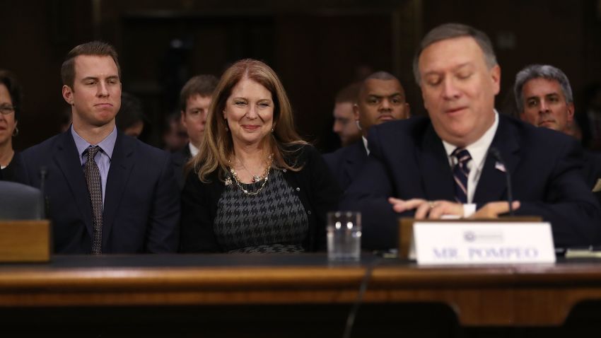 Nick Pompeo (L) and Susan Pompeo look on at their husband and father U.S. President-elect Donald Trump's nominee for the director of the CIA, Rep. Mike Pompeo(R-KS) as he attends his confirmation hearing before the Senate (Select) Intelligence Committee on January 12, 2017 in Washington, DC. (Joe Raedle/Getty Images)