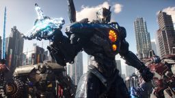 (L to R, foreground) Jaeger mechs "Saber Athena," "Bracer Phoenix," "Gipsy Avenger" and "Guardian Bravo" in "Pacific Rim Uprising."  The globe-spanning conflict between otherworldly monsters of mass destruction and the human-piloted super-machines built to vanquish them was only a prelude to the all-out assault on humanity.