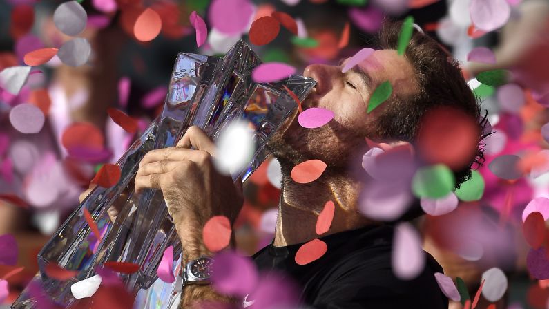 Juan Martin del Potro kisses his trophy after winning the BNP Paribas Open on Sunday, March 18. <a href="https://www.cnn.com/2018/03/19/tennis/spt-juan-martin-del-potro-roger-federer-indian-wells/index.html" target="_blank">Del Potro defeated Roger Federer</a> in the final.