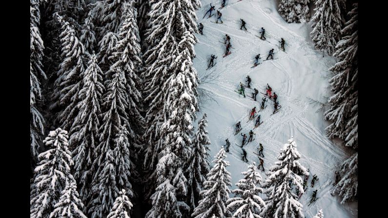 Skiers compete in the first stage of the Pierra Menta mountaineering competition, which took place in Beaufort, France, on Wednesday, March 14.