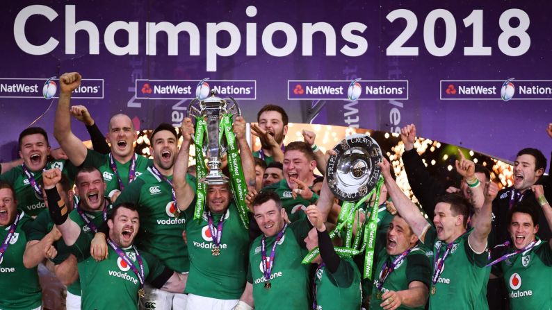 Ireland's rugby team celebrates its Six Nations title in London on Saturday, March 17. The Irish <a href="https://www.cnn.com/2018/03/17/sport/six-nations-rugby-ireland-grand-slam-england-twickenham-intl/index.html" target="_blank">defeated England</a> for a historic Grand Slam.