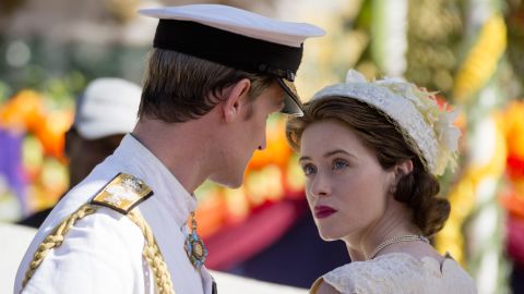 Claire Foy as Queen Elizabeth II and Matt Smith as Prince Philip in an episode of 