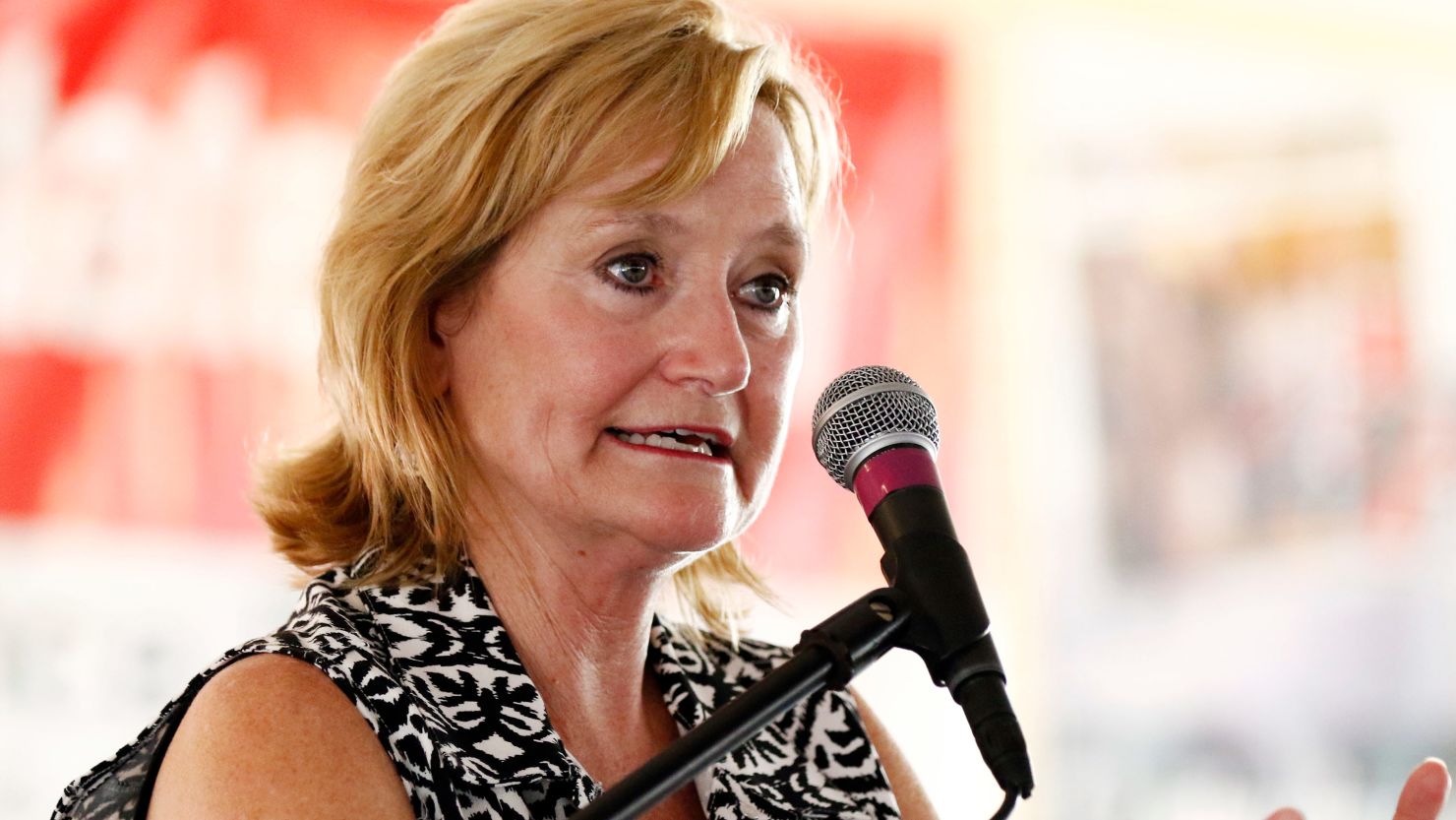 State Commissioner of Agriculture and Commerce Cindy Hyde-Smith speaks at the Neshoba County Fair in Philadelphia, Mississippi, in July 2017. (AP Photo/Rogelio V. Solis)