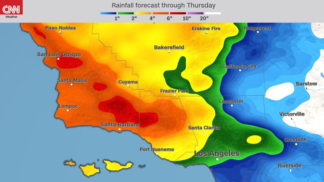 Moderate to heavy rainfall is forecast this week in Southern California.