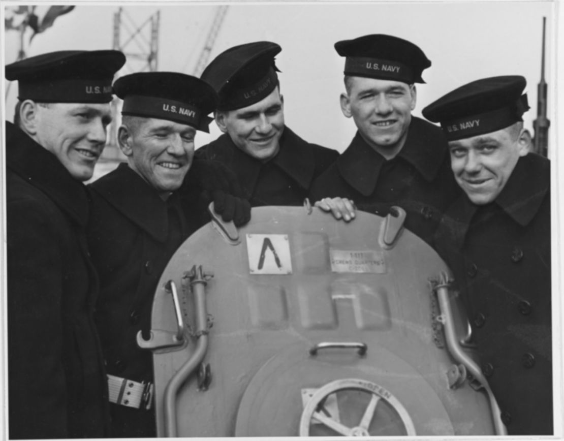 The Sullivan brothers on board the USS Juneau, 14 February 1942 From left to right: Joseph, Francis, Albert, Madison and George Sullivan.