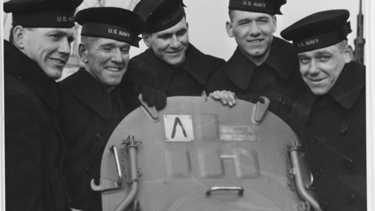 The Sullivan brothers on board the USS Juneau, 14 February 1942 From left to right: Joseph, Francis, Albert, Madison and George Sullivan.