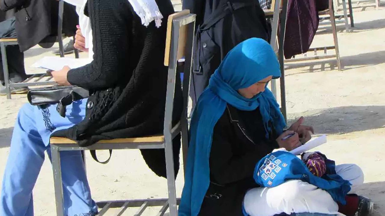 Jahan Taab, 25, taking Kankor exam in Afghanistan's Daykundi province