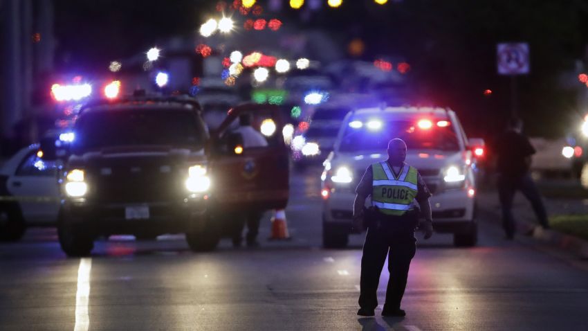 Emergency vehicles stage near the site of another explosion, Tuesday, March 20, 2018, in Austin, Texas. (AP Photo/Eric Gay)