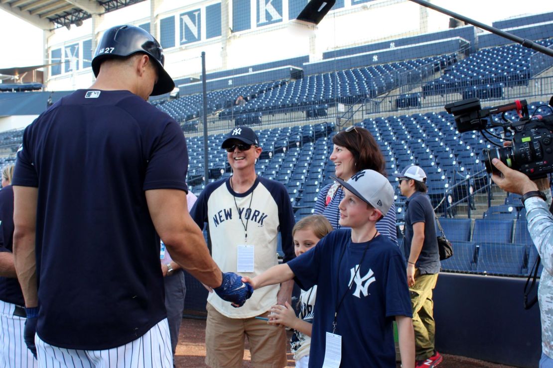 The Chance Family's recent 'WOW! Experience' included watching the NY Yankees batting practice at spring training in Florida, a highlight for baseball fans Scott (center) and his son, Ben, 12.