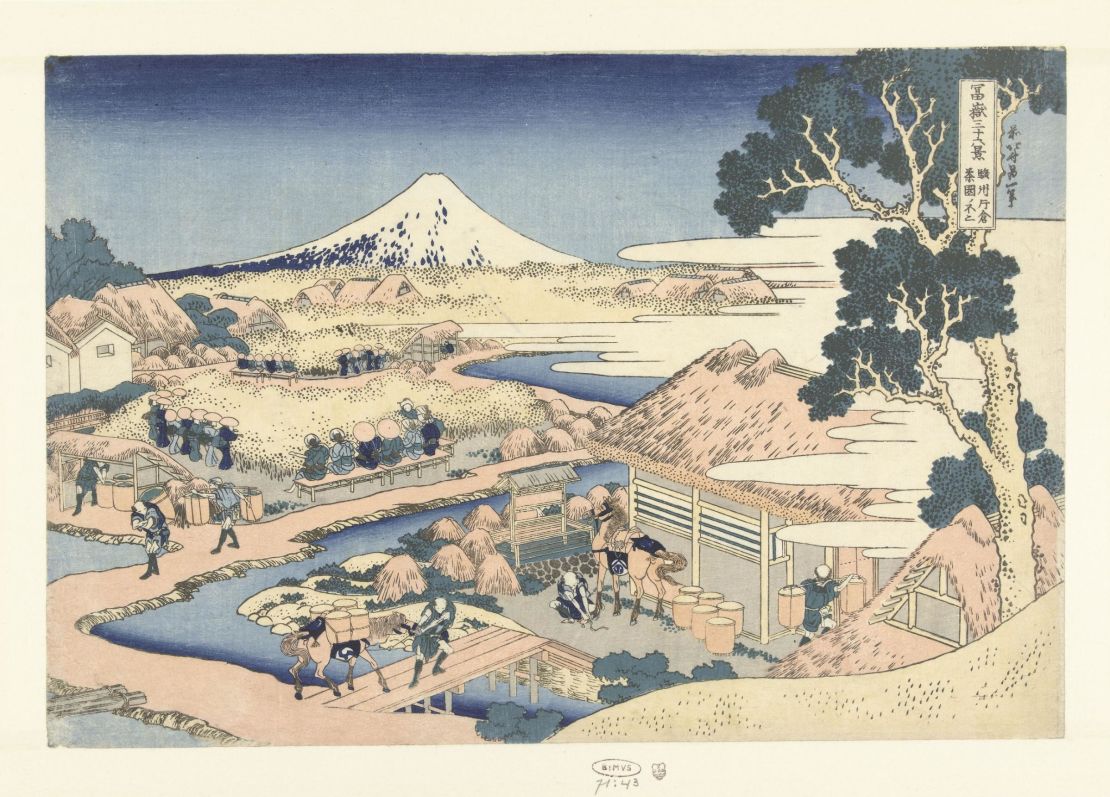 "Fuji Seen from the Katakura Tea Plantation in the Suruga Province" (1831-1835) by Katsushika Hokusai, an artist who greatly inspired Van Gogh's art.
