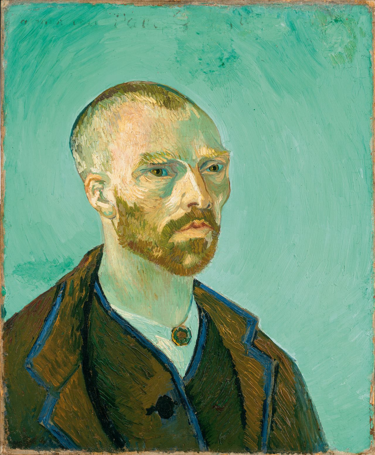 According to a letter Van Gogh wrote to his brother, he reshaped his eyes in this 1888 self-portrait to give himself the appearance of a Japanese monk.