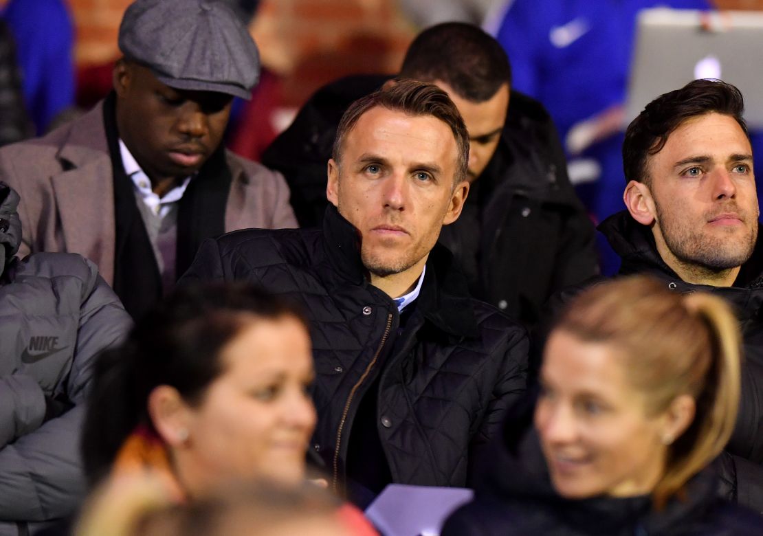 Phil Neville, who made 386 appearances for United, is the manager of England's senior women's team.