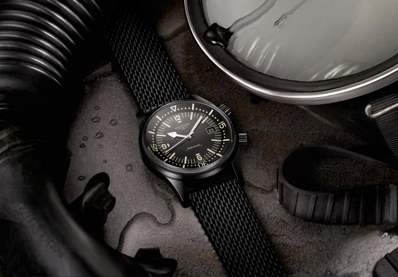 While upholding the original watch's 1960s spirit, the updated Longines Legend Diver is utterly contemporary and comes in a black PVD coating.