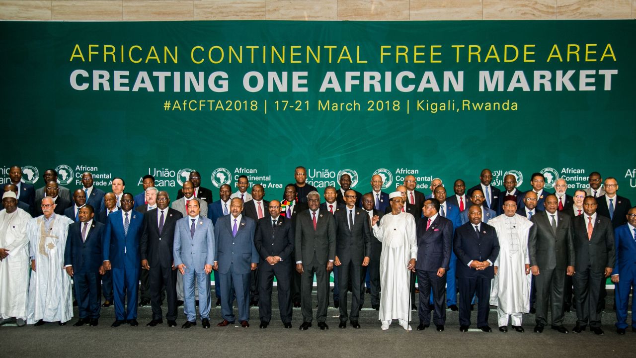 The African Heads of States and Governments pose during African Union (AU) Summit for the agreement to establish the African Continental Free Trade Area in Kigali, Rwanda.
